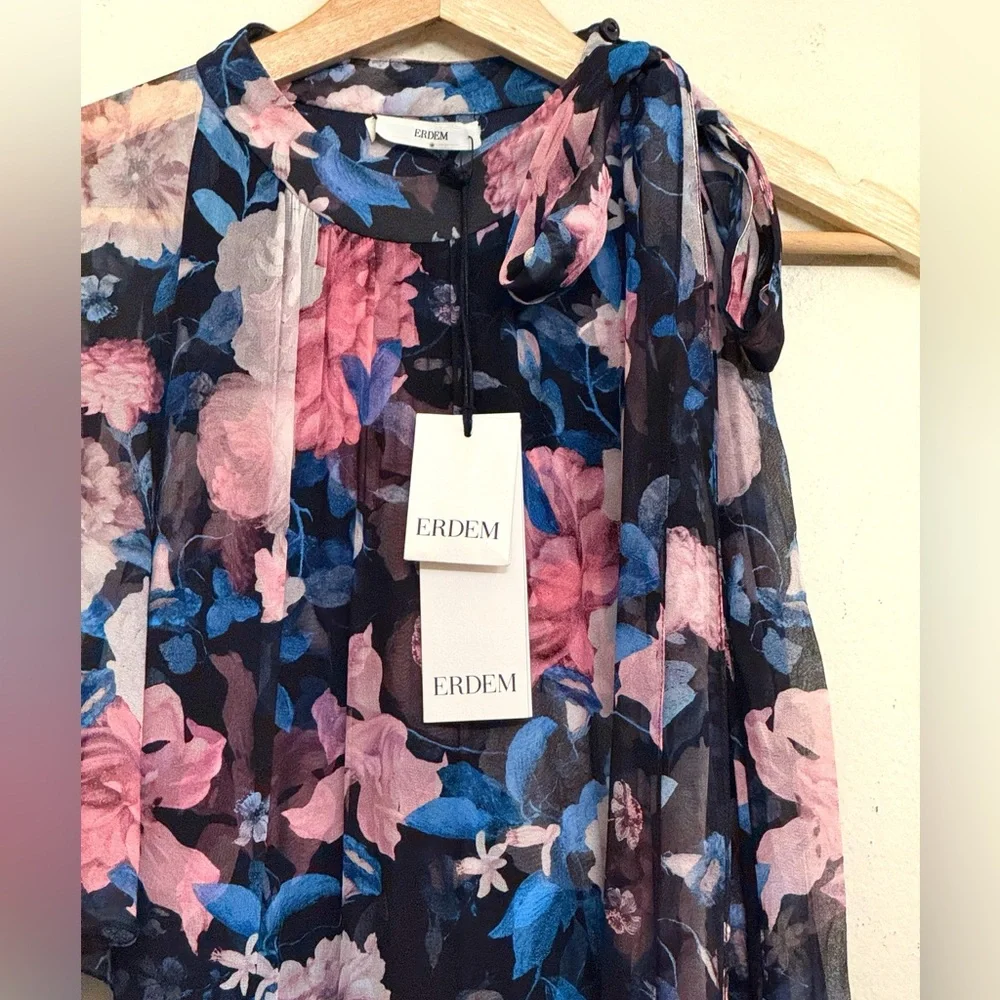 NWT ERDEM Natalina One-sleeve Silk-voile Floral Gown in Pink Dust Bouquet Sz 6 - Picture 16 of 17